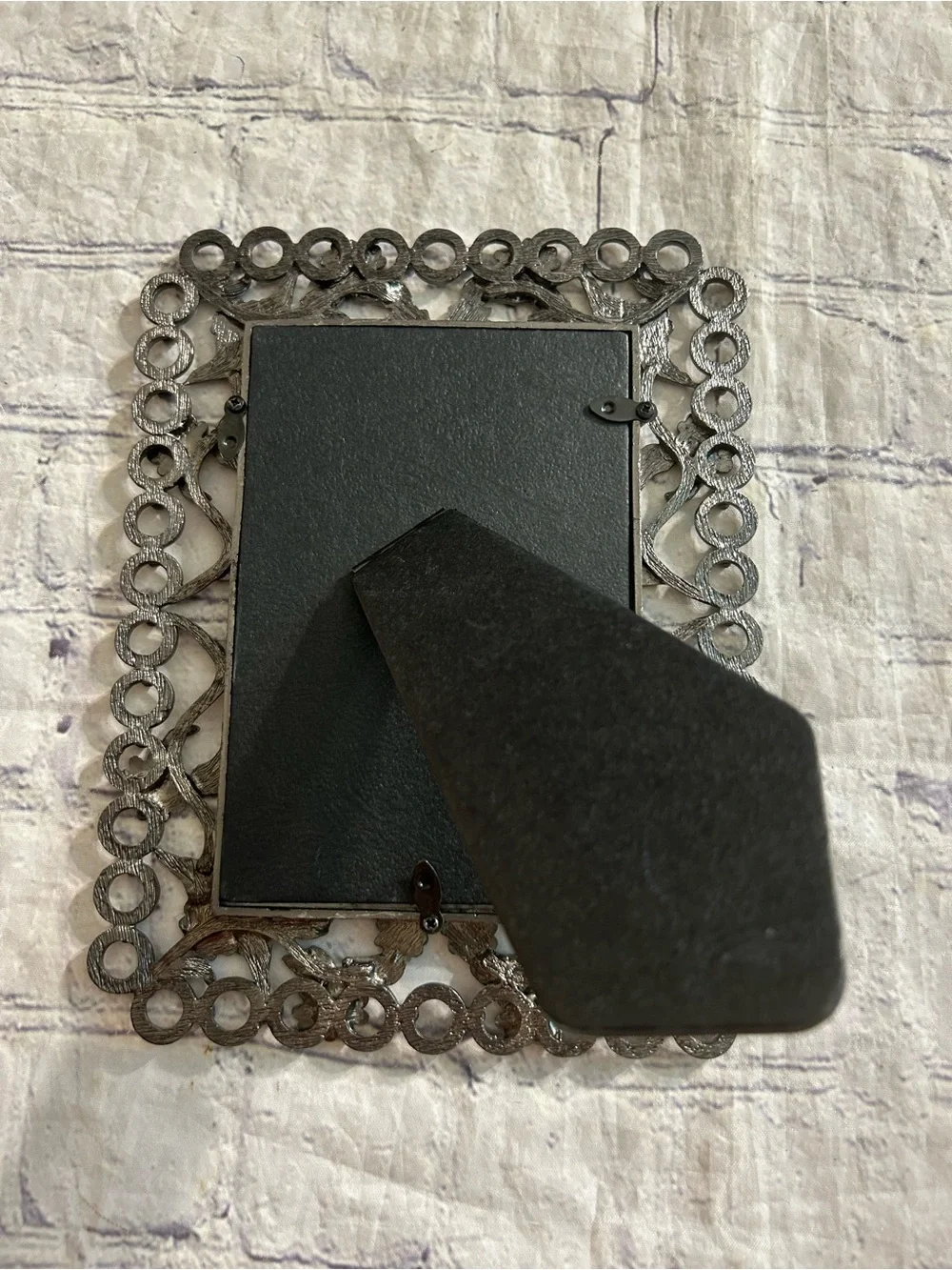 VINTAGE PEWTER PICTURE FRAME FLORAL ROSE MOTIF WITH LATTICE DESIGN